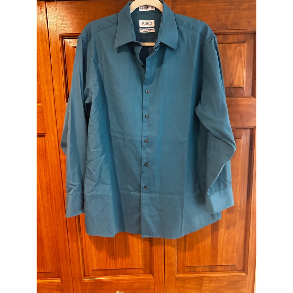 Concepts by Claiborne Mens Dress Shirt Teal Blue cotton Modern Fit 16 32/33